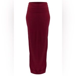PrettyLittleThing Burgundy Deep Red Stretch Ruched Maxi Skirt US 2